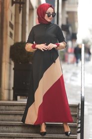 Neva Style - Mahogany Hijab Dress 8749BR - Thumbnail