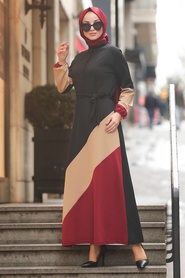 Neva Style - Mahogany Hijab Dress 8749BR - Thumbnail