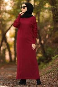 Neva Style - Mahogany Hijab Knitwear Dress 1020BR - Thumbnail