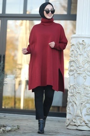 Neva Style - Mahogany Hijab knitwear poncho 453BR - Thumbnail
