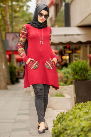 Neva Style - Mahogany Hijab Knitwear Tunic 15367BR - Thumbnail