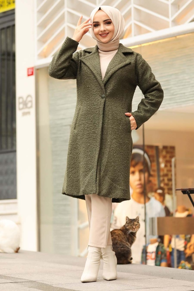 Neva Style - Manteau Cachet Hijab Kaki 22440HK - 1