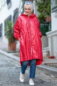 Neva Style - Manteau de pluie Hijab rouge 12840K - Thumbnail