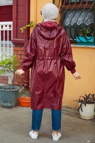 Neva Style - Manteau de pluie Hijab rouge bordeaux 12840BR - Thumbnail
