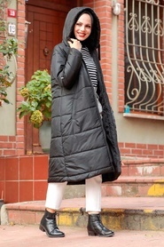Neva Style - Manteau Gonflable Hijab Noir 5120S - Thumbnail