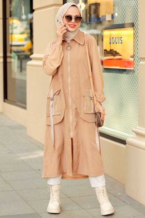  Neva Style - Manteau Hijab Biscuit 19228BS - 2