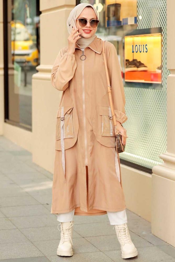  Neva Style - Manteau Hijab Biscuit 19228BS - 2