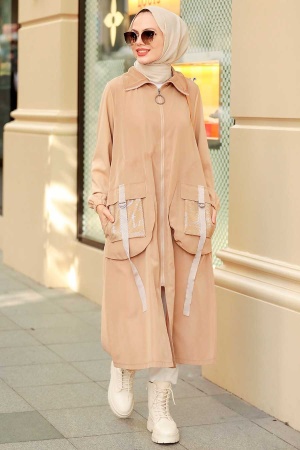  Neva Style - Manteau Hijab Biscuit 19228BS - 3
