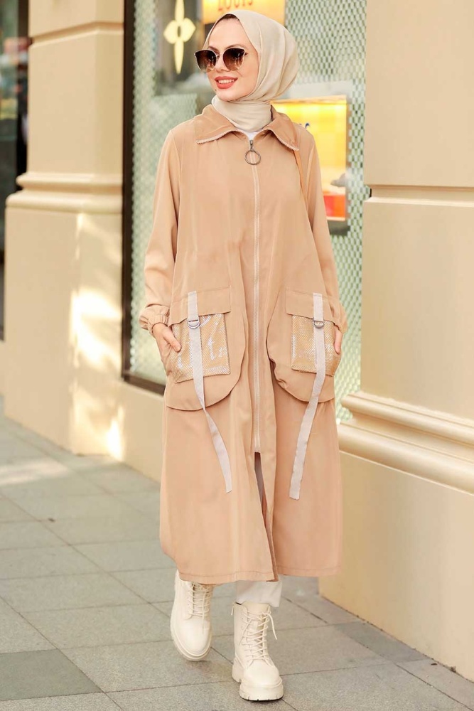  Neva Style - Manteau Hijab Biscuit 19228BS - 3