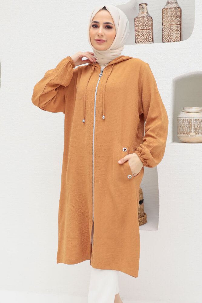 Neva Style - Manteau Hijab Biscuit 2585BS - 1