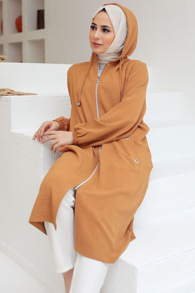 Neva Style - Manteau Hijab Biscuit 2585BS - 3