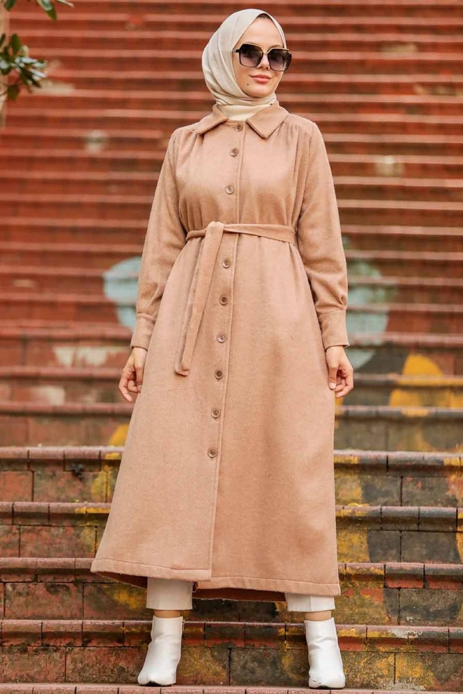  Neva Style - Manteau Hijab Biscuit 4554BS - 5