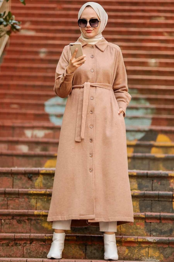  Neva Style - Manteau Hijab Biscuit 4554BS - 2