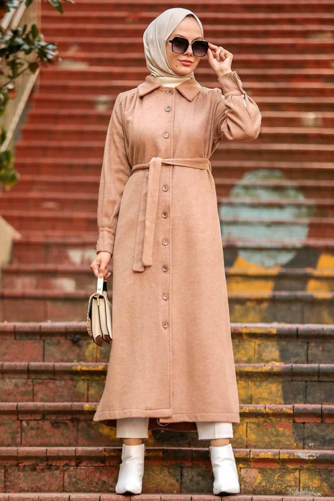  Neva Style - Manteau Hijab Biscuit 4554BS - 3