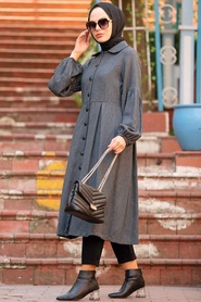 Neva Style - Manteau Hijab Bleu İdigo 55920IM - Thumbnail