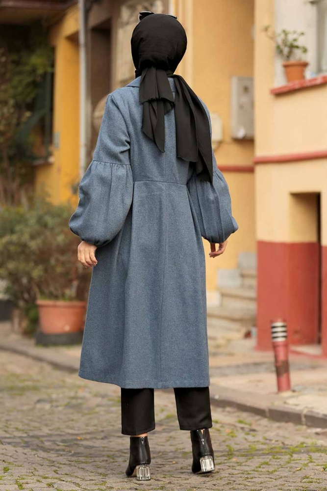 Neva Style - Manteau Hijab Bleu İdigo 5592IM - 3