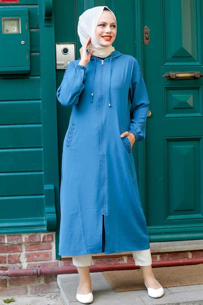 Neva Style - Manteau Hijab Bleu Indigo 15630IM - 1