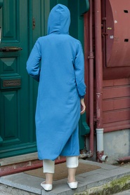 Neva Style - Manteau Hijab Bleu Indigo 15630IM - Thumbnail