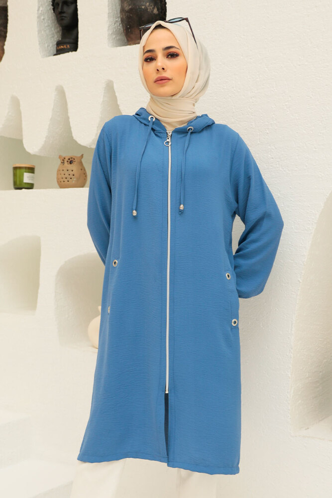 Neva Style - Manteau Hijab Bleu Indigo 2585IM - 2