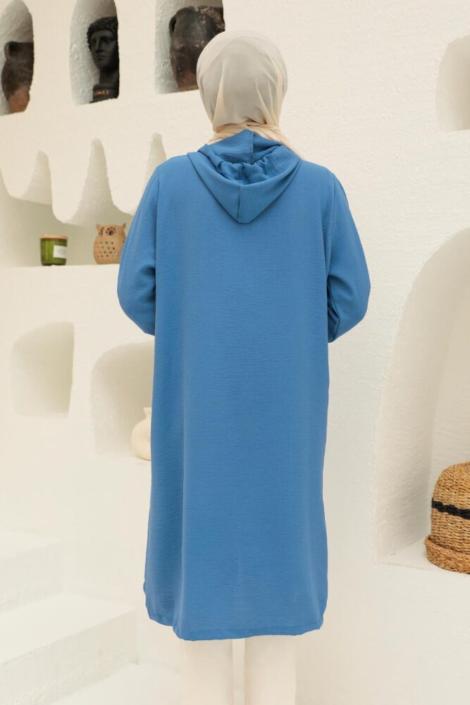 Neva Style - Manteau Hijab Bleu Indigo 2585IM - 3
