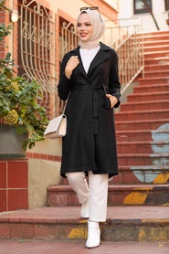 Neva Style -Manteau Hijab Cachet Noir 7013S - Thumbnail