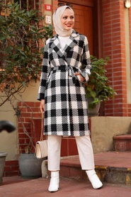 Neva Style -Manteau Hijab Cachet Noir 7038S - Thumbnail