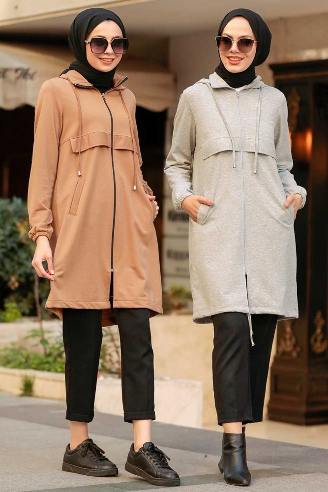 Neva Style - Manteau Hijab Camel 7148C - 3