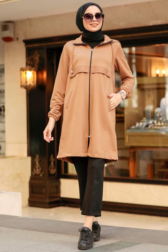 Neva Style - Manteau Hijab Camel 7148C - 2