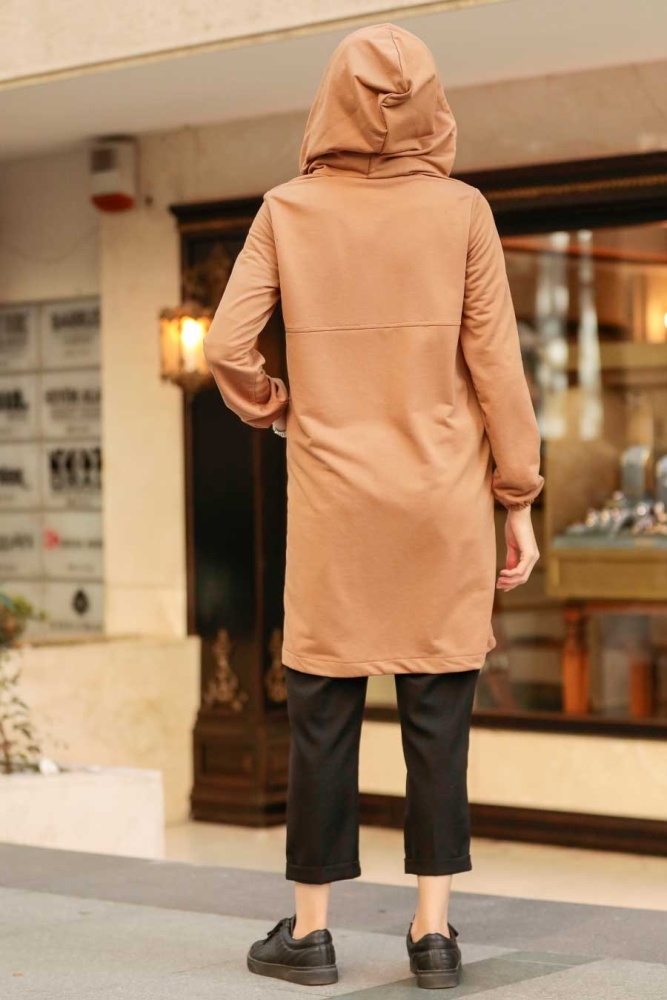 Neva Style - Manteau Hijab Camel 7148C - 6