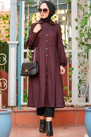 Neva Style - Manteau Hijab Cerise 55920VSN - Thumbnail