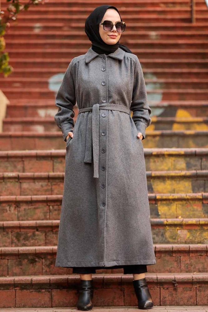  Neva Style - Manteau Hijab Couleur Fumée 4554FU - 1