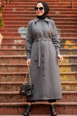  Neva Style - Manteau Hijab Couleur Fumée 4554FU - 2