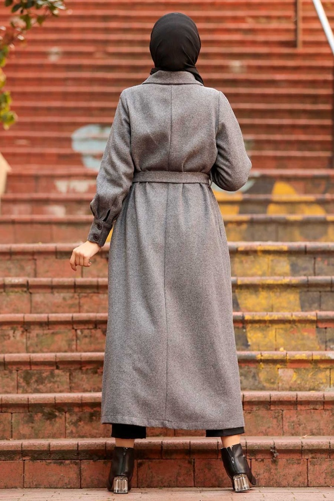  Neva Style - Manteau Hijab Couleur Fumée 4554FU - 3