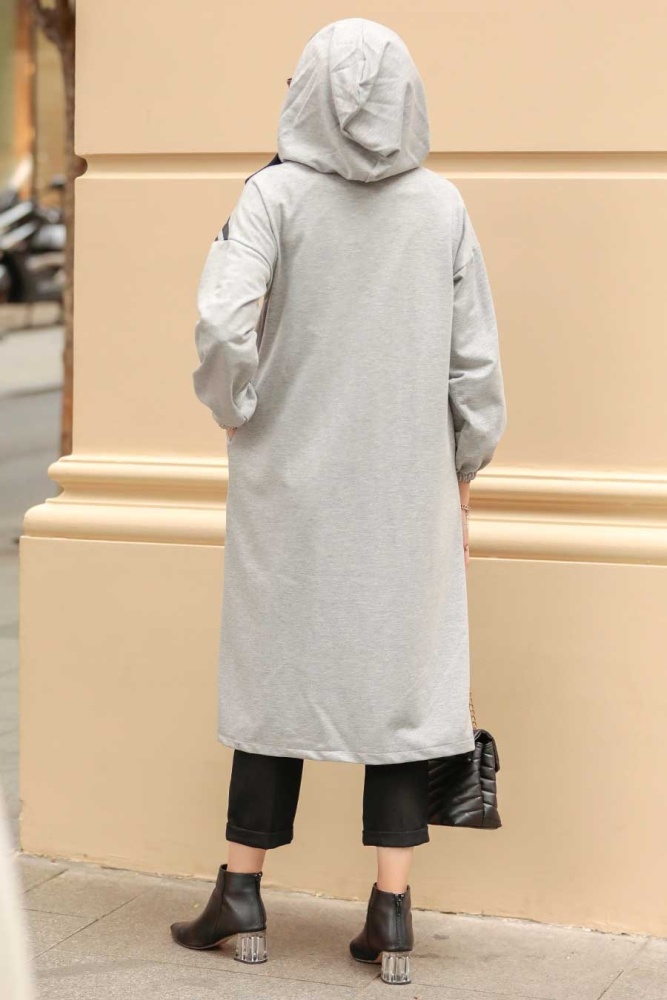 Neva Style - Manteau Hijab Gris 3216GR - 2