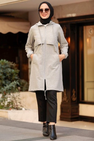  Neva Style - Manteau Hijab Gris 7148GR - 1
