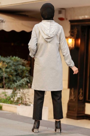  Neva Style - Manteau Hijab Gris 7148GR - 6