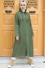 Neva Style - Manteau Hijab Kaki 17250HK - Thumbnail