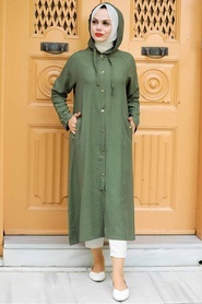 Neva Style - Manteau Hijab Kaki 17250HK - Thumbnail