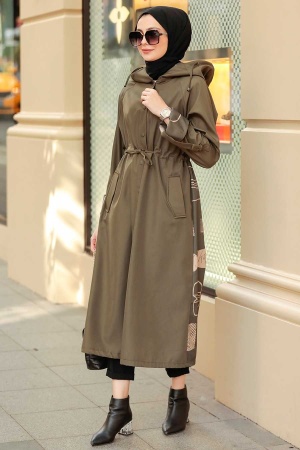  Neva Style - Manteau Hijab Kaki 19223HK - 2