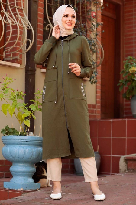  Neva Style - Manteau Hijab Kaki 4401HK - 3