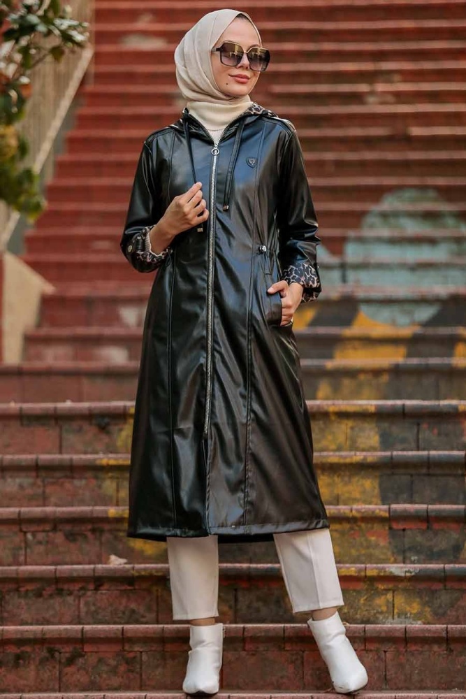 Neva Style - Manteau Hijab Noir 12050S - 1