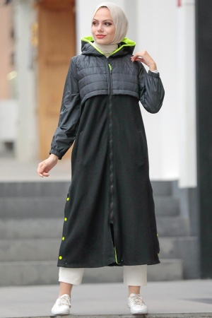 Neva Style - Manteau Hijab Noir 19220S - 2