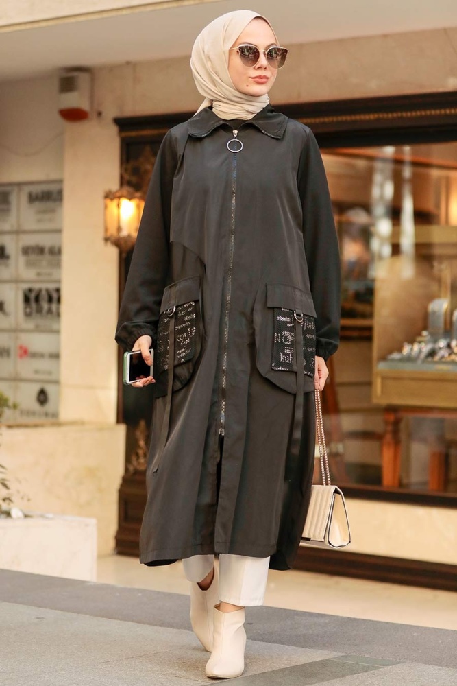 Neva Style - Manteau Hijab Noir 19228S - 3