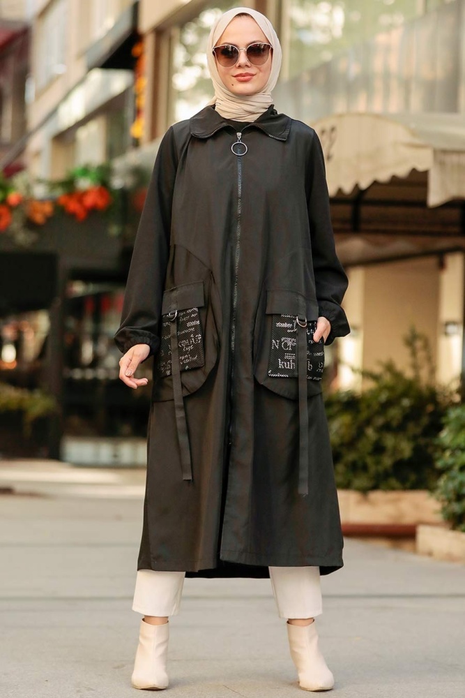 Neva Style - Manteau Hijab Noir 19228S - 2