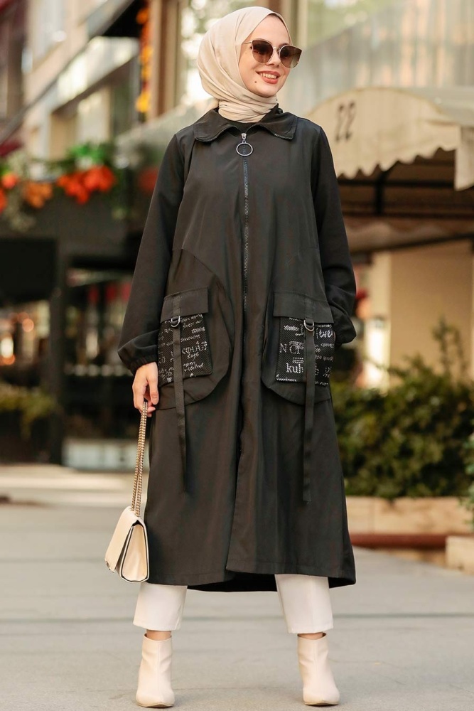 Neva Style - Manteau Hijab Noir 19228S - 1