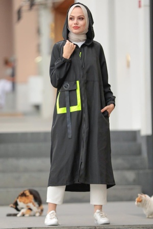  Neva Style - Manteau Hijab Noir 19229s - 1