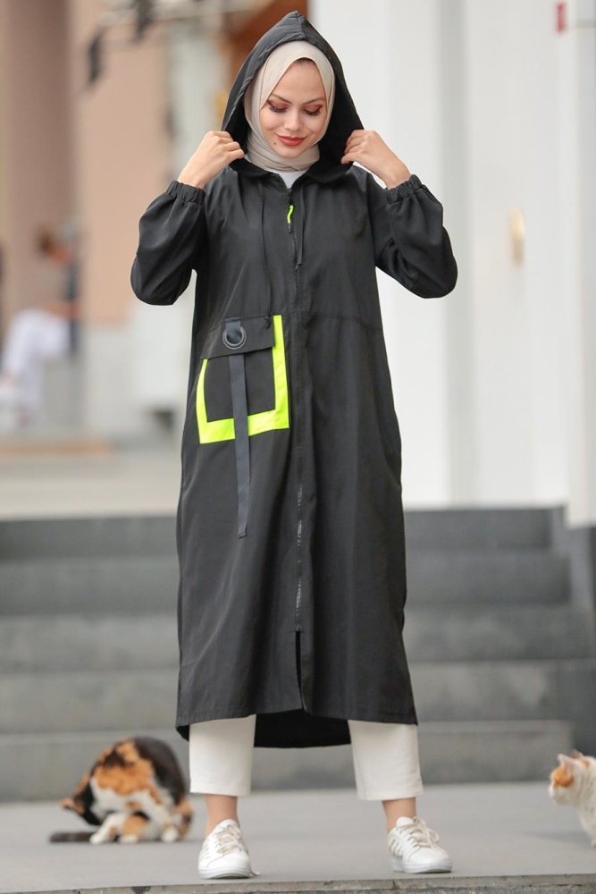  Neva Style - Manteau Hijab Noir 19229s - 2