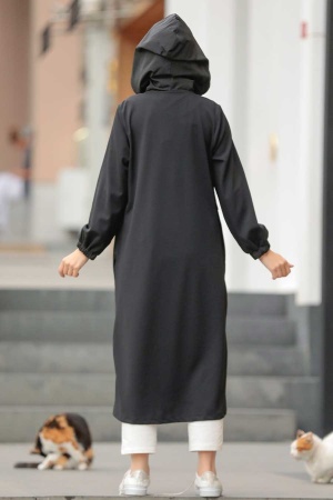  Neva Style - Manteau Hijab Noir 19229s - 3
