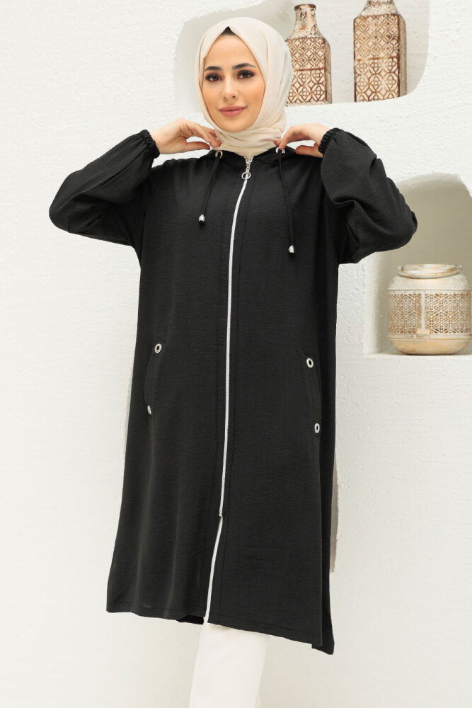Neva Style - Manteau Hijab Noir 2585S - 1