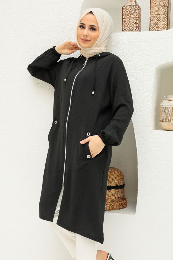 Neva Style - Manteau Hijab Noir 2585S - 2
